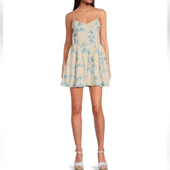 Gianni Bini x DANNIJO Kona Linen Blend Fit and Flare Palm Print Mini Dress NWT - Picture 1 of 9